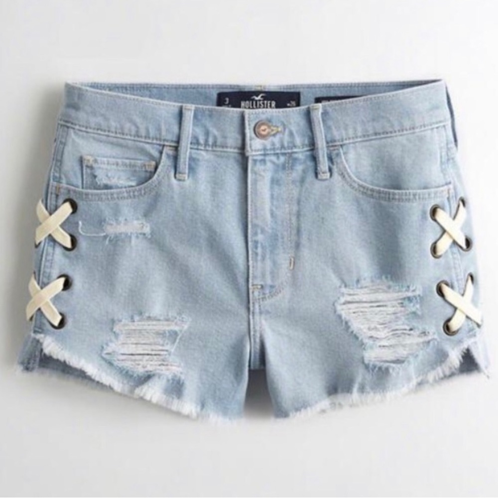 Hollister High Rise Denim Shorts with Cross Lace Detail